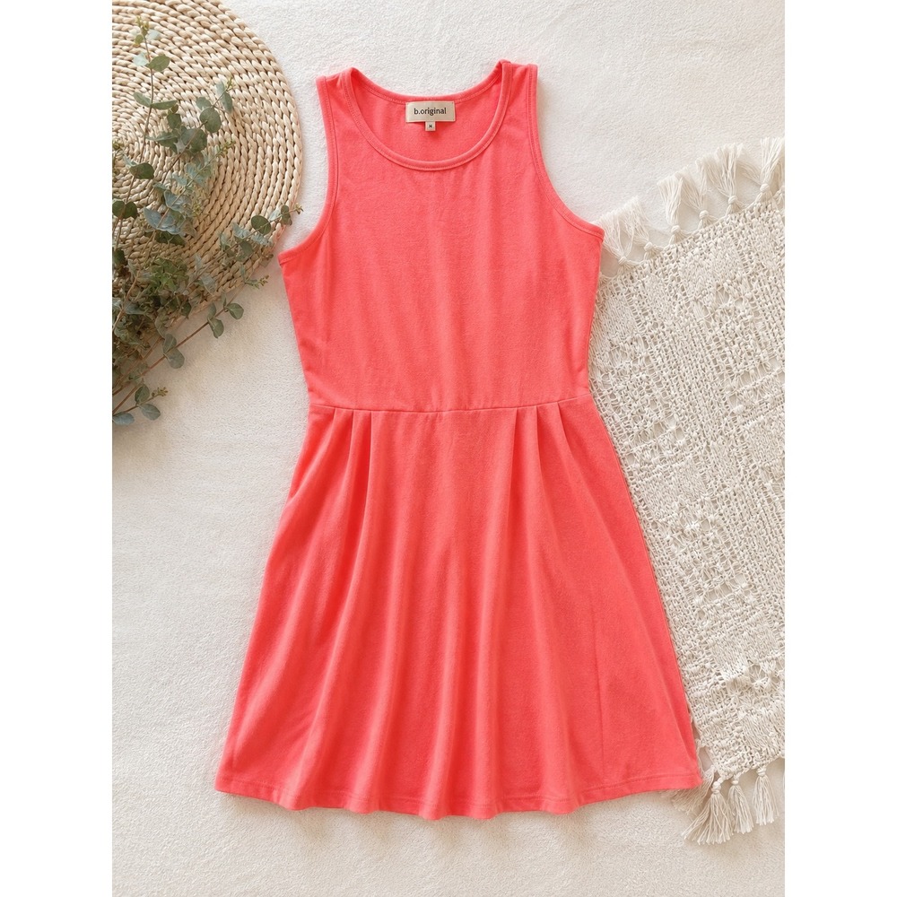 Sleeveless Fit & Flare Dress Medium Coral Pink Cotton Blend‎ Summer Casual
